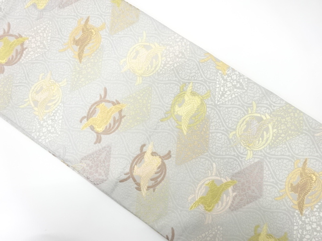 JAPANESE KIMONO / FUKURO OBI / SILK / WOVEN MANDARIN DUCKS & FLORAL RHOMBUS